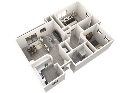 Floor plan for 2 beds, 2 baths, 1027 sqft